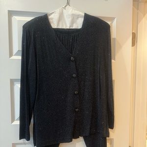Women's Nina Piccalino Two Piece Longsleeve Black and Silver Pants Suit Size 14